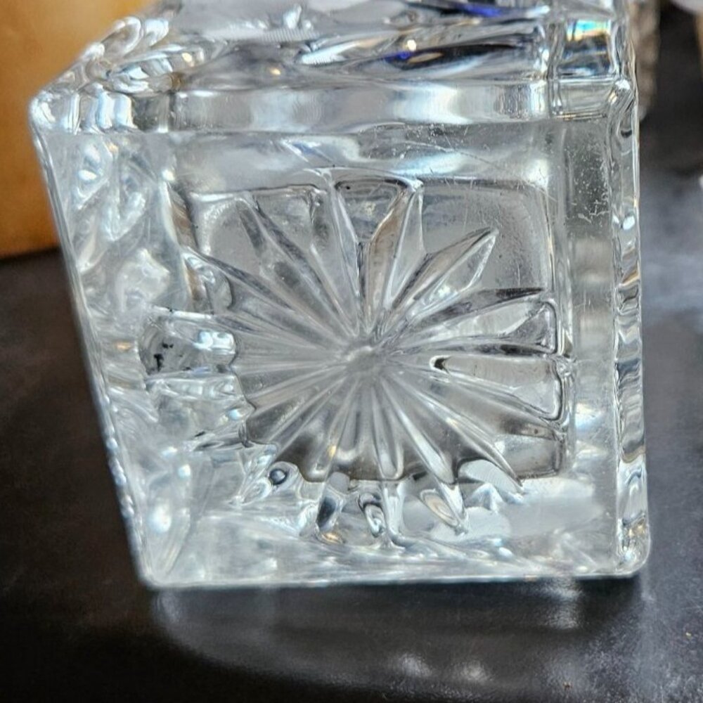 Vintage Vase Crystal Cut Glass Etched Flower & Starburst Rectangular 10 Inches - Picture 4 of 15